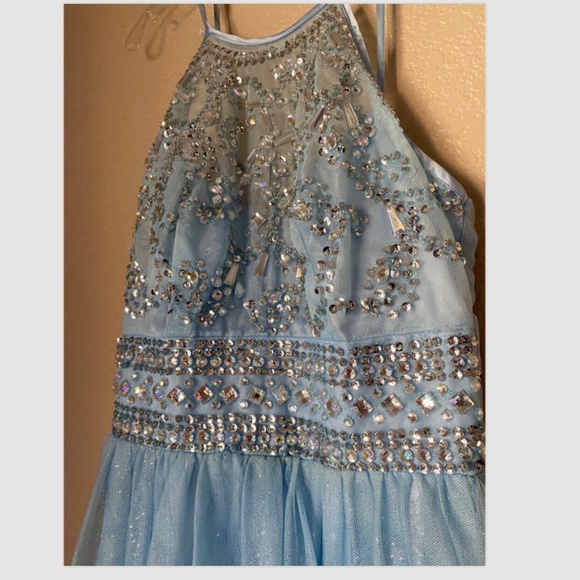 Windsor Dress Sz S Light blue with beaded bodice halter top maxi princess prom - Picture 7 of 9